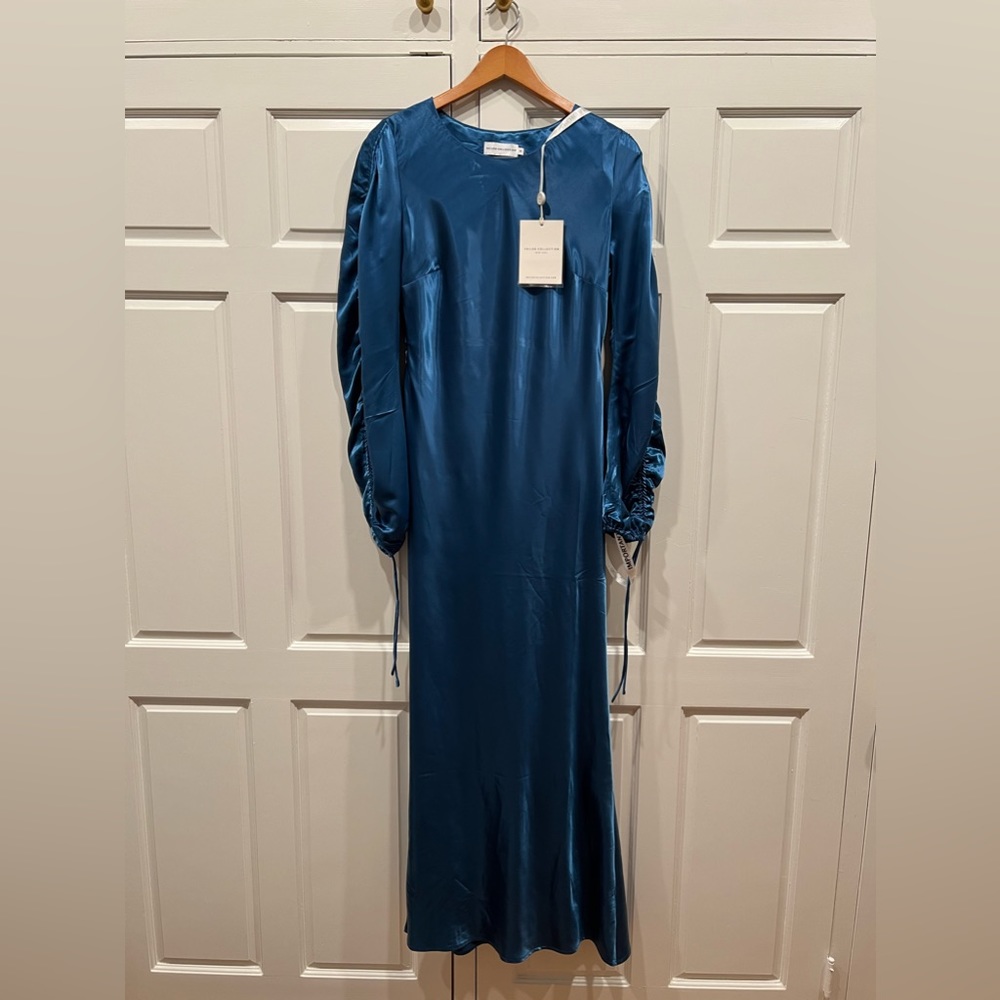 Blue satin maxi dress, brand new, with tags